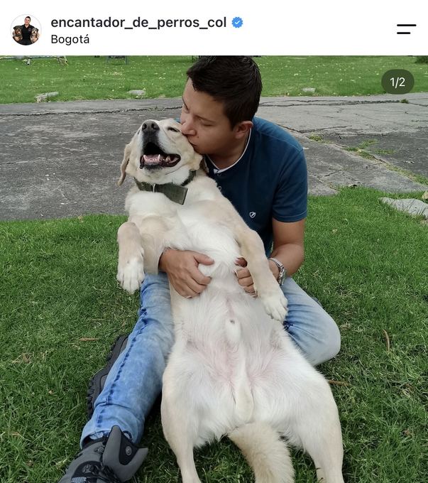 Diego Espinosa durante una sesión con un perro
