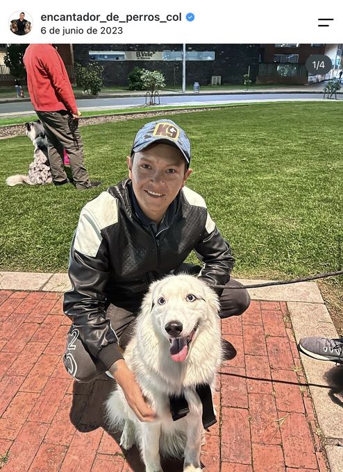 Diego Espinosa durante una sesión con un perro